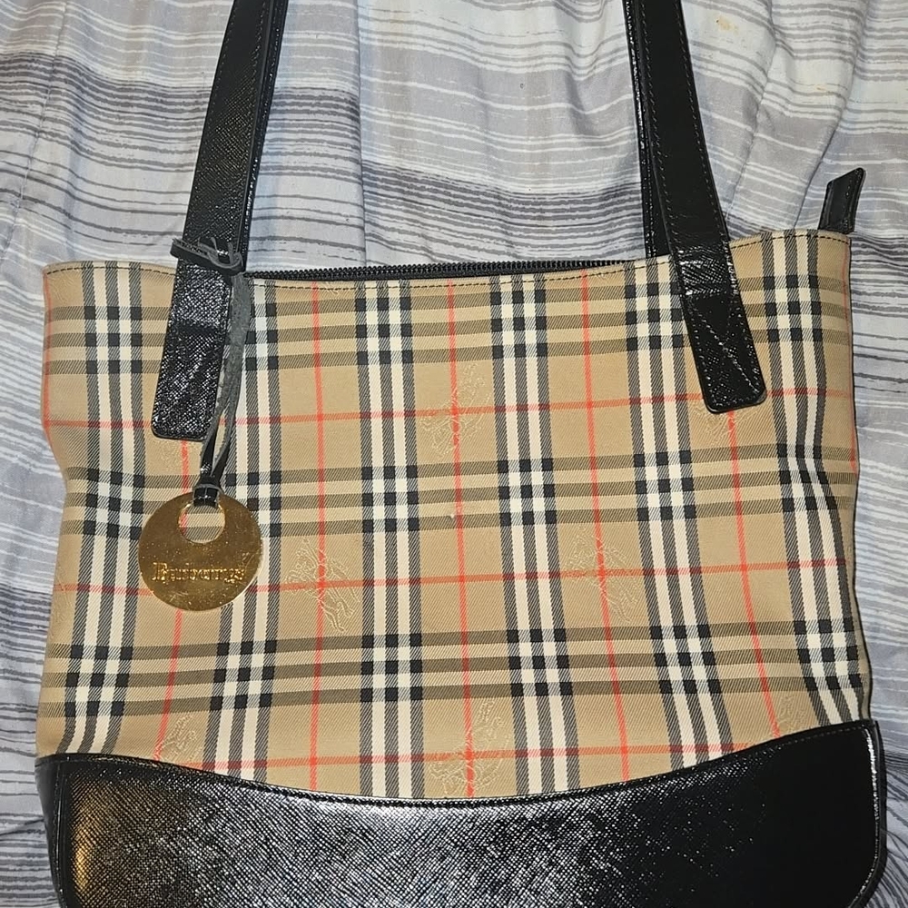 Burberry Checkered Tote with Black Accents